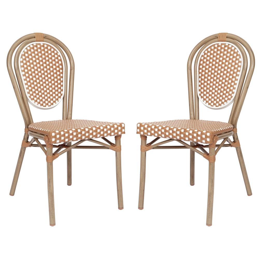 Flash Furniture 2 Pack Lourdes Indoor/Outdoor Commercial Thonet Bistro Stacking Chair, Natural & White/Light Natural Frame -2SDA6422SNWLTN MPN:2SDA6422SNWLTN