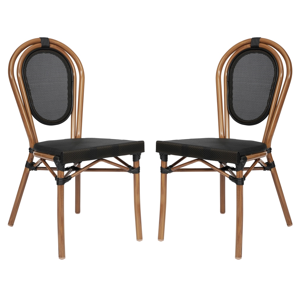 Flash Furniture 2 Pack Marseille Indoor/Outdoor Commercial Thonet Bistro Stacking Chair, Black/Natural Frame -2SDA6422STXTBKN MPN:2SDA6422STXTBKN