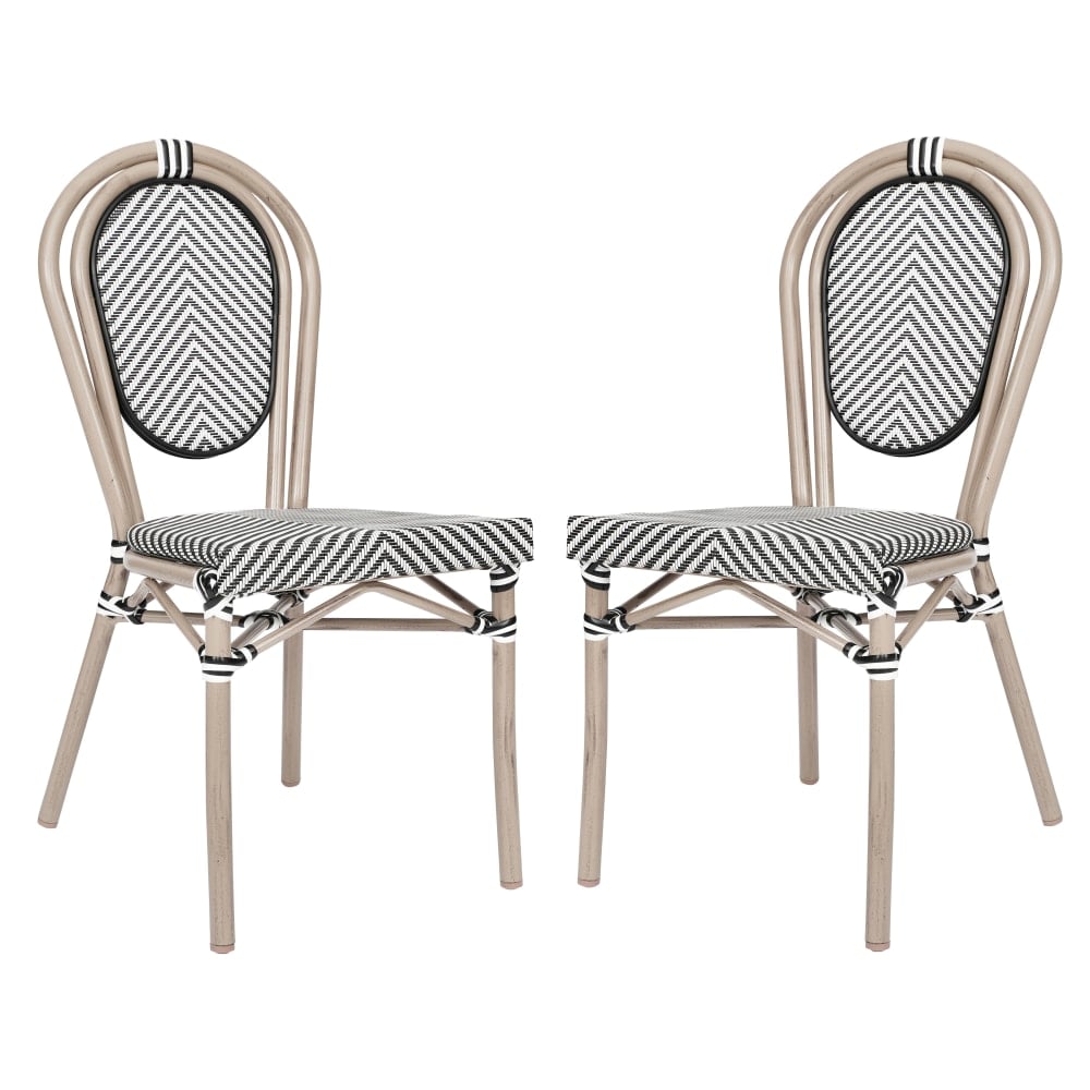 Flash Furniture 2 Pack Marseille Indoor/Outdoor Commercial Thonet Bistro Stacking Chair, Black & White/Light Natural Frame -2SDA6422STXTBWL MPN:2SDA6422STXTBWL