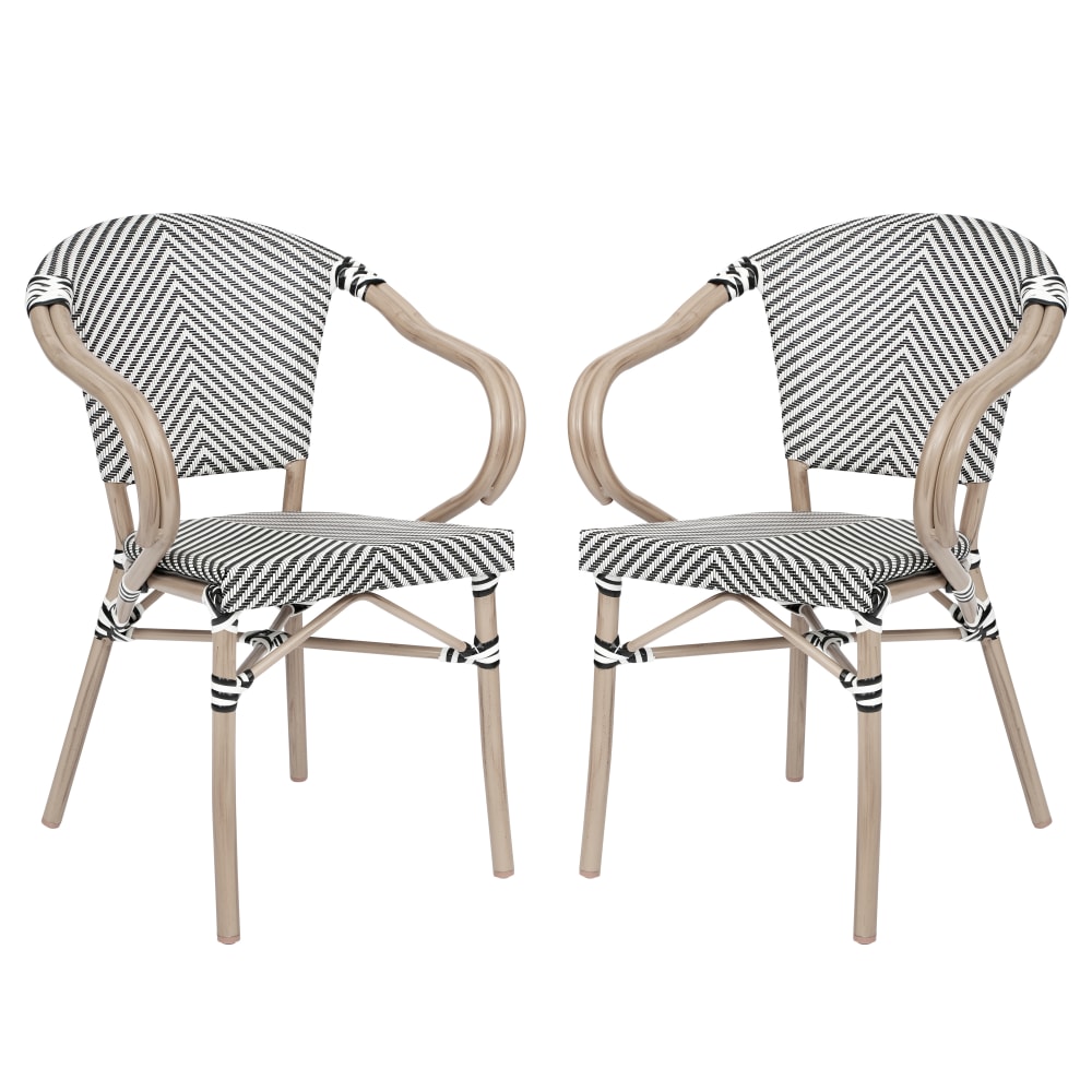 Flash Furniture 2 Pack Marseille Indoor/Outdoor Commercial Bistro Stacking Chair with Arms, Black & White/Light Natural Frame -2SDAS64218BKWLT MPN:2SDAS64218BKWLT
