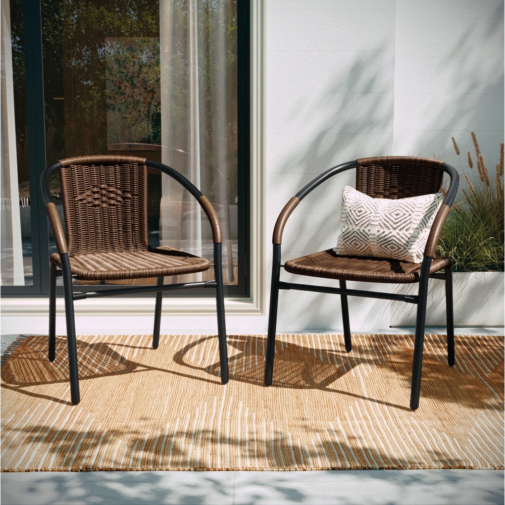 Flash Furniture Lila Restaurant Stack Chairs, Medium Brown/Black, Pack Of 2 Chairs MPN:2TLH037DKBN