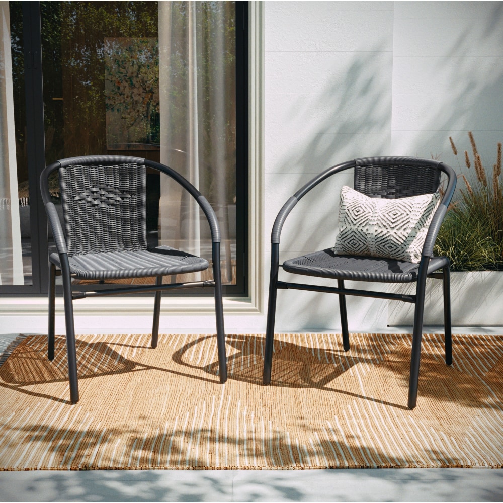 Flash Furniture Lila Restaurant Stack Chairs, Gray/Black, Pack Of 2 Chairs MPN:2TLH037GY