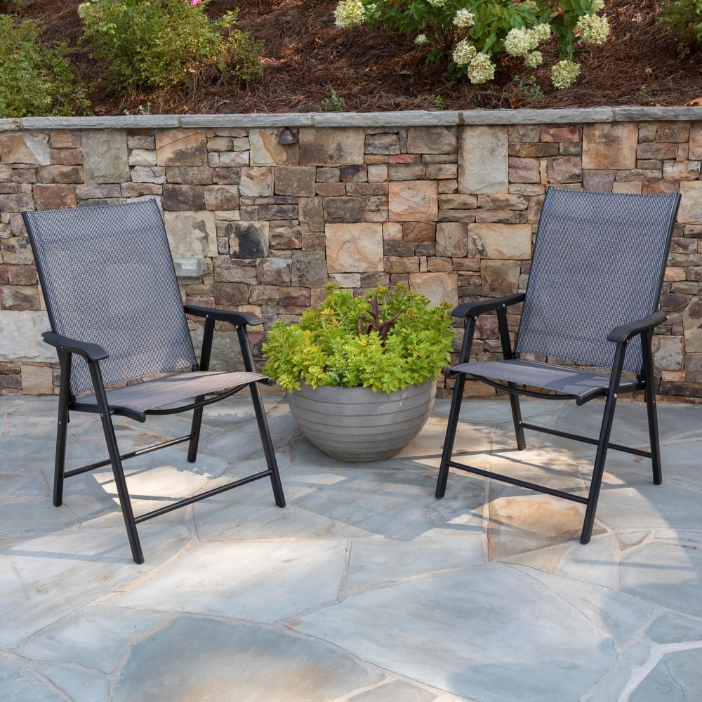Flash Furniture Paladin Outdoor Folding Patio Sling Chairs, Fabric, Black, Set Of 2 Chairs MPN:2TLHSC044B