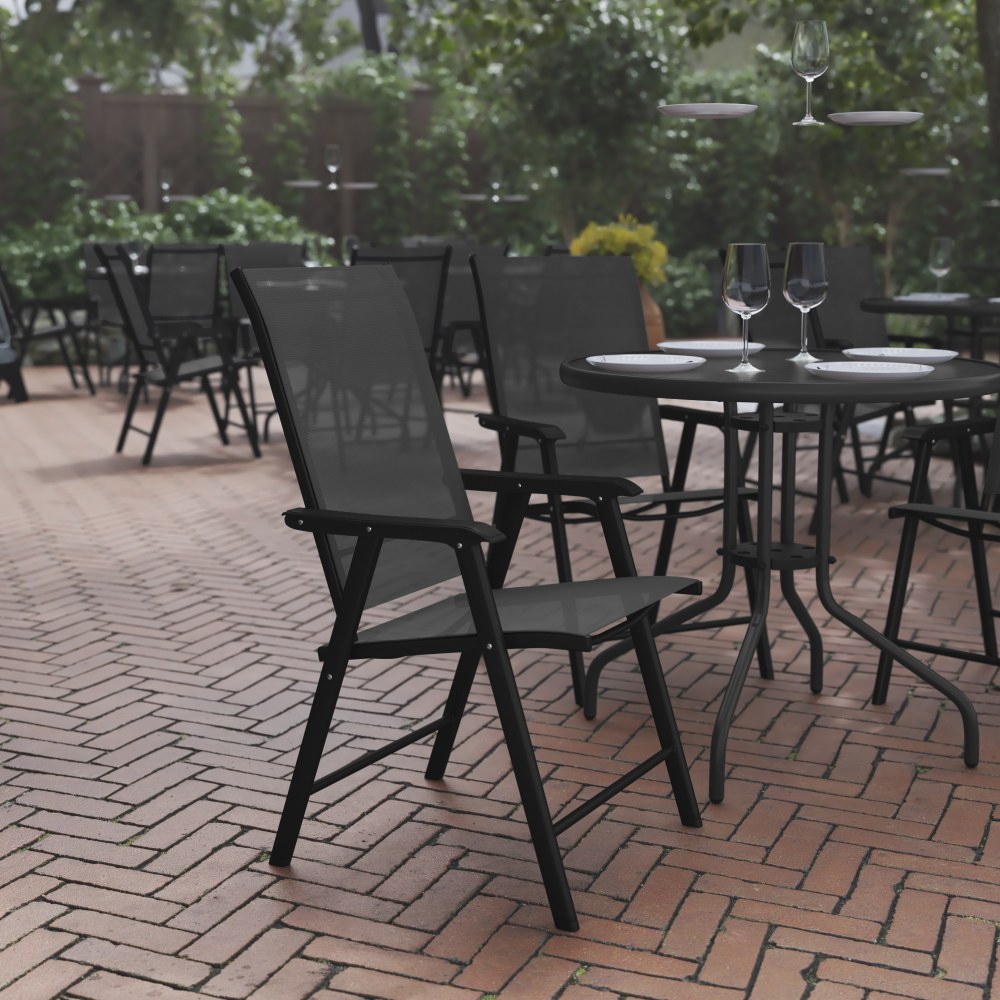 Flash Furniture Paladin Outdoor Folding Patio Sling Chairs, Metal, Black, Set Of 2 Chairs MPN:2TLHSC044BKBK