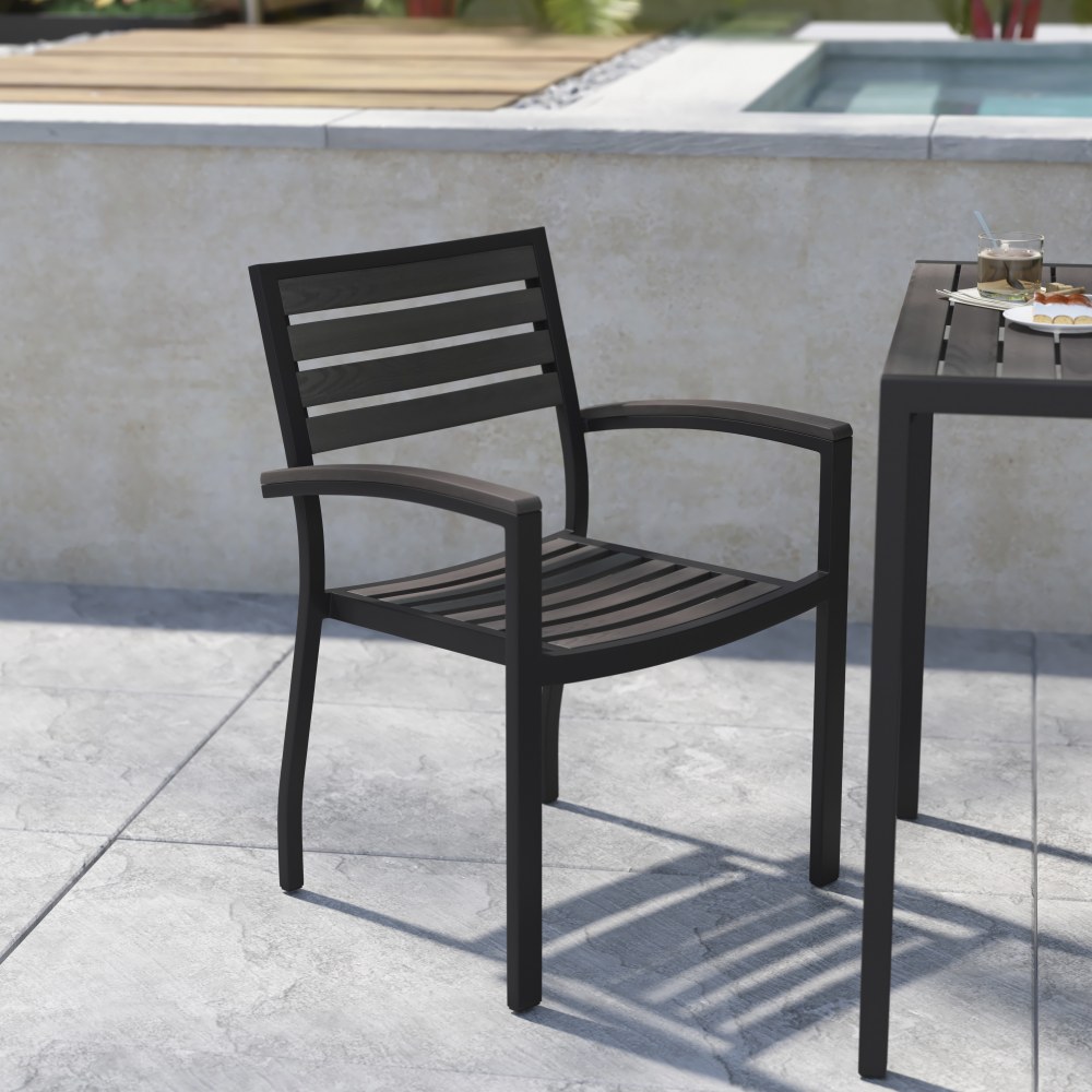 Flash Furniture Lark Aluminum Outdoor Stackable Side Chairs, Gray Wash Teak/Black, Set Of 2 Chairs MPN:2XUDGHW6006GY