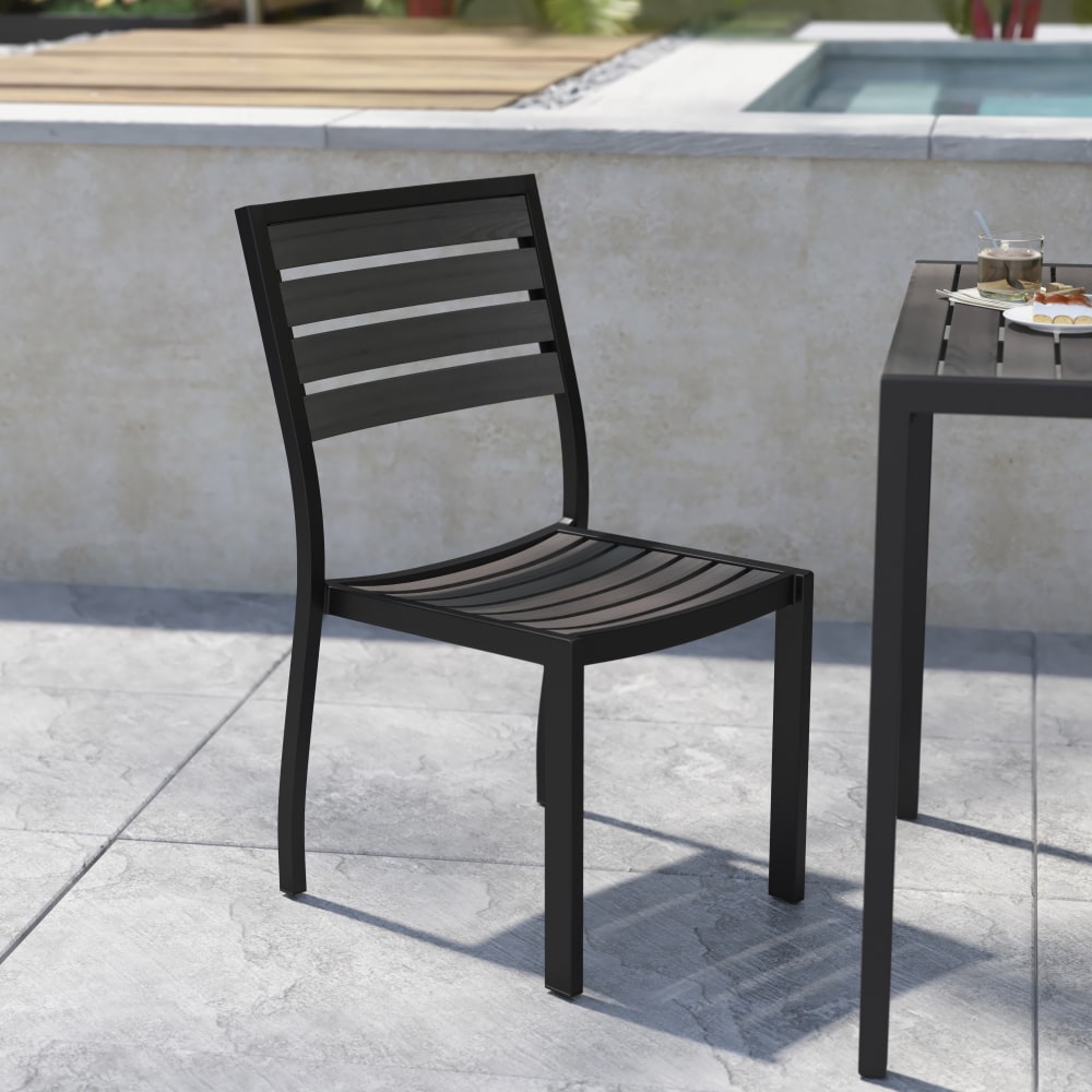 Flash Furniture Lark Aluminum Outdoor Side Chairs, Gray Wash Teak/Black, Set Of 2 Chairs MPN:2XUDGHW6036GY