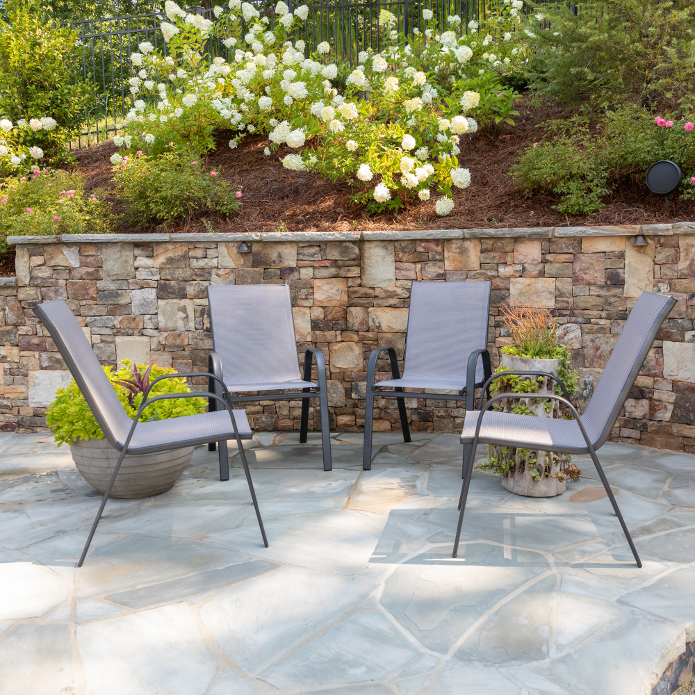 Flash Furniture Brazos Series Outdoor Stack Chairs, Gray/Black, Pack Of 4 Chairs MPN:4JJ303CG