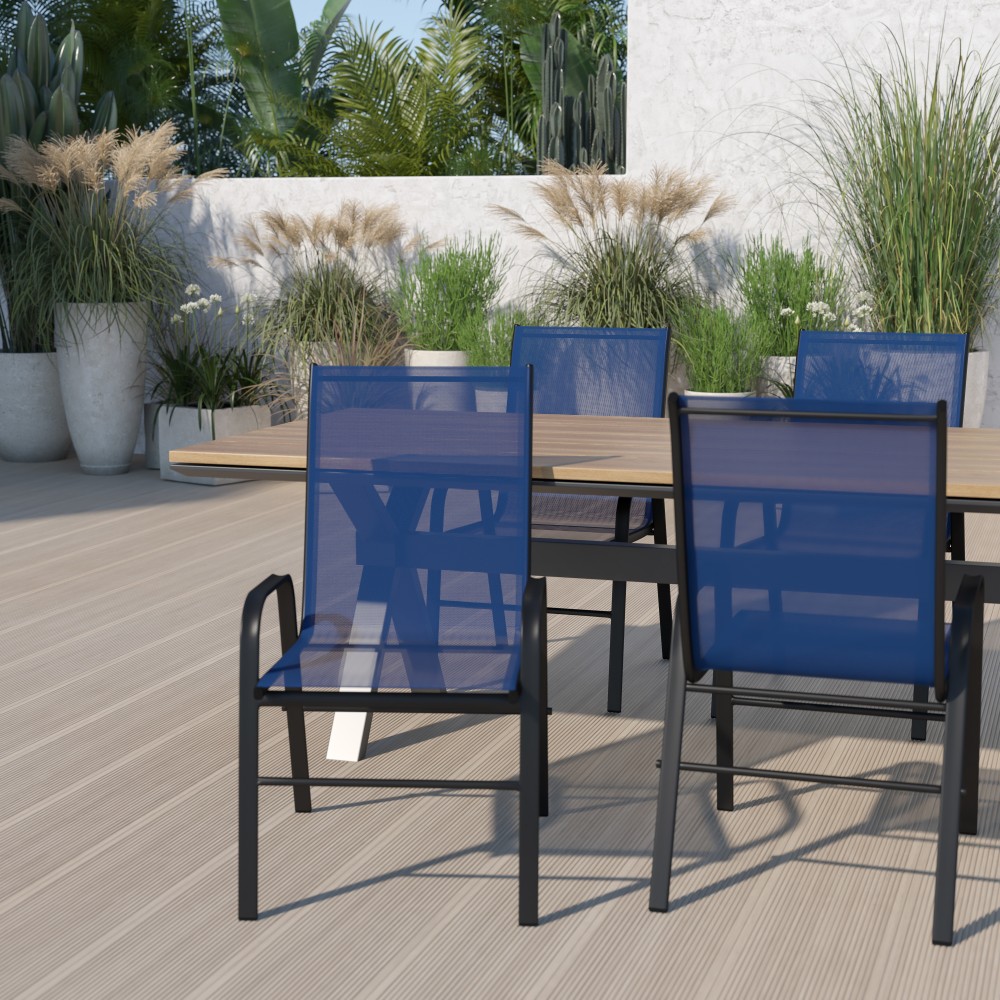 Flash Furniture Brazos Series Outdoor Stack Chairs, Navy/Black, Pack Of 4 Chairs MPN:4JJ303CNV
