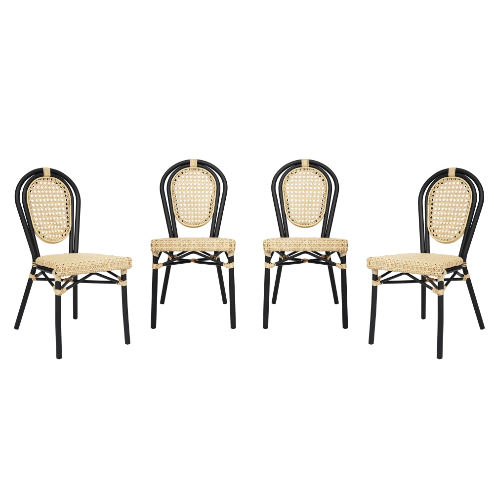 Flash Furniture 4 Pack Cannes Indoor/Outdoor Commercial Thonet Bistro Stacking Chair, PE Cane Rattan and Aluminum Frame, Natural/Black Frame MPN:4SDA642111NBK