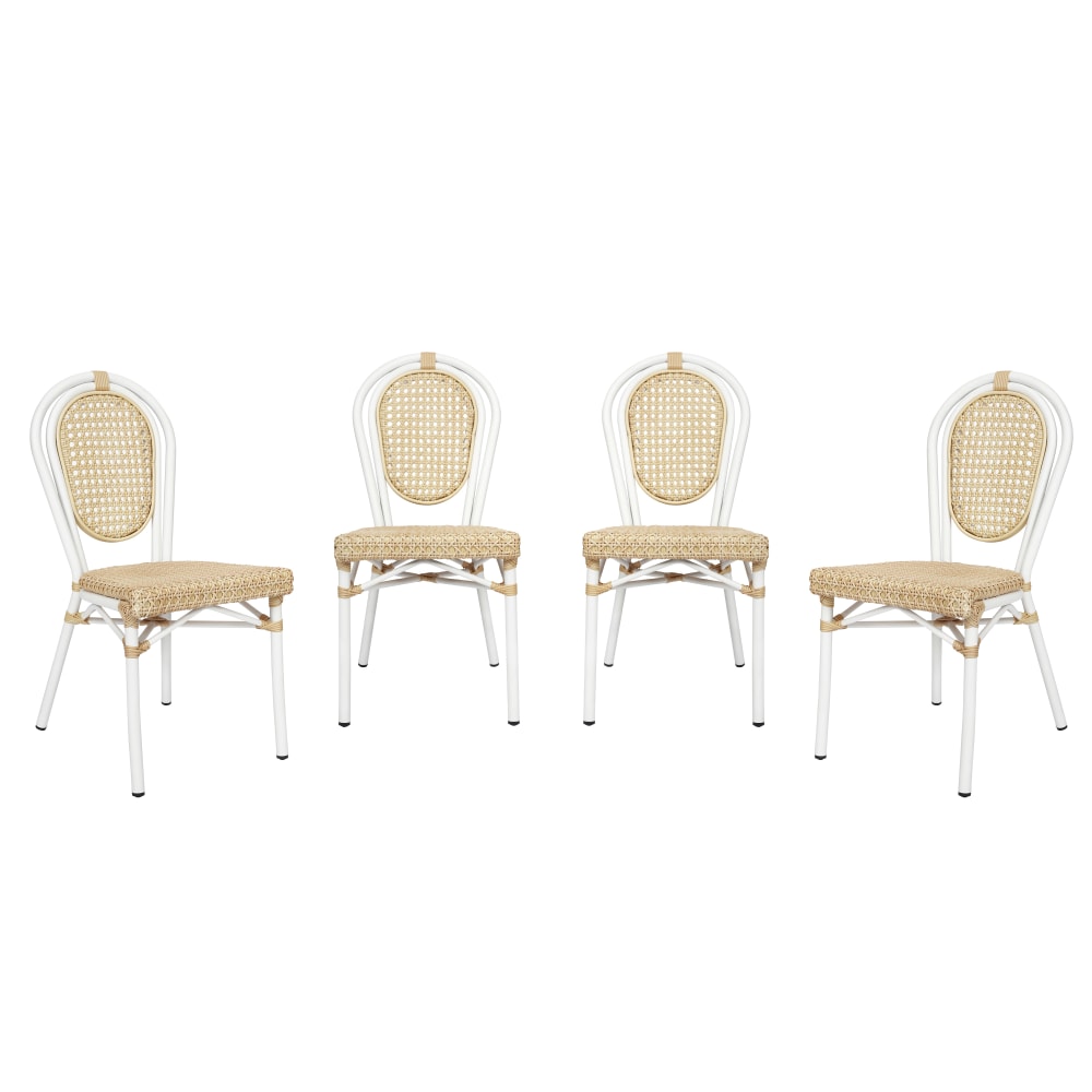 Flash Furniture 4 Pack Cannes Indoor/Outdoor Commercial Thonet Bistro Stacking Chair, PE Cane Rattan and Aluminum Frame, Natural/White Frame MPN:4SDA642111NW