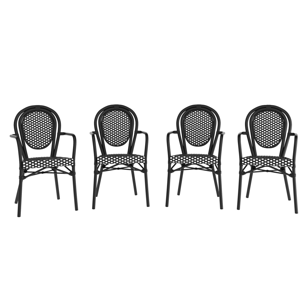 Flash Furniture 4 Pack Lourdes Indoor/Outdoor Commercial Thonet Bistro Stacking Chair with Arms, Black & White/Black Frame -4SDA6422ABKWBK MPN:4SDA6422ABKWBK