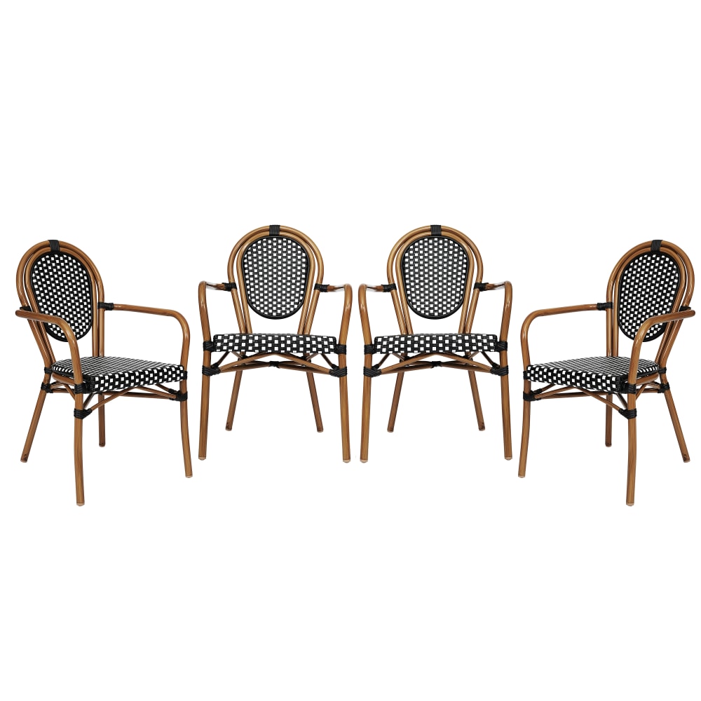 Flash Furniture 4 Pack Lourdes Indoor/Outdoor Commercial Thonet Bistro Stacking Chair with Arms, Black & White/Natural Frame -4SDA6422ABWNAT MPN:4SDA6422ABWNAT