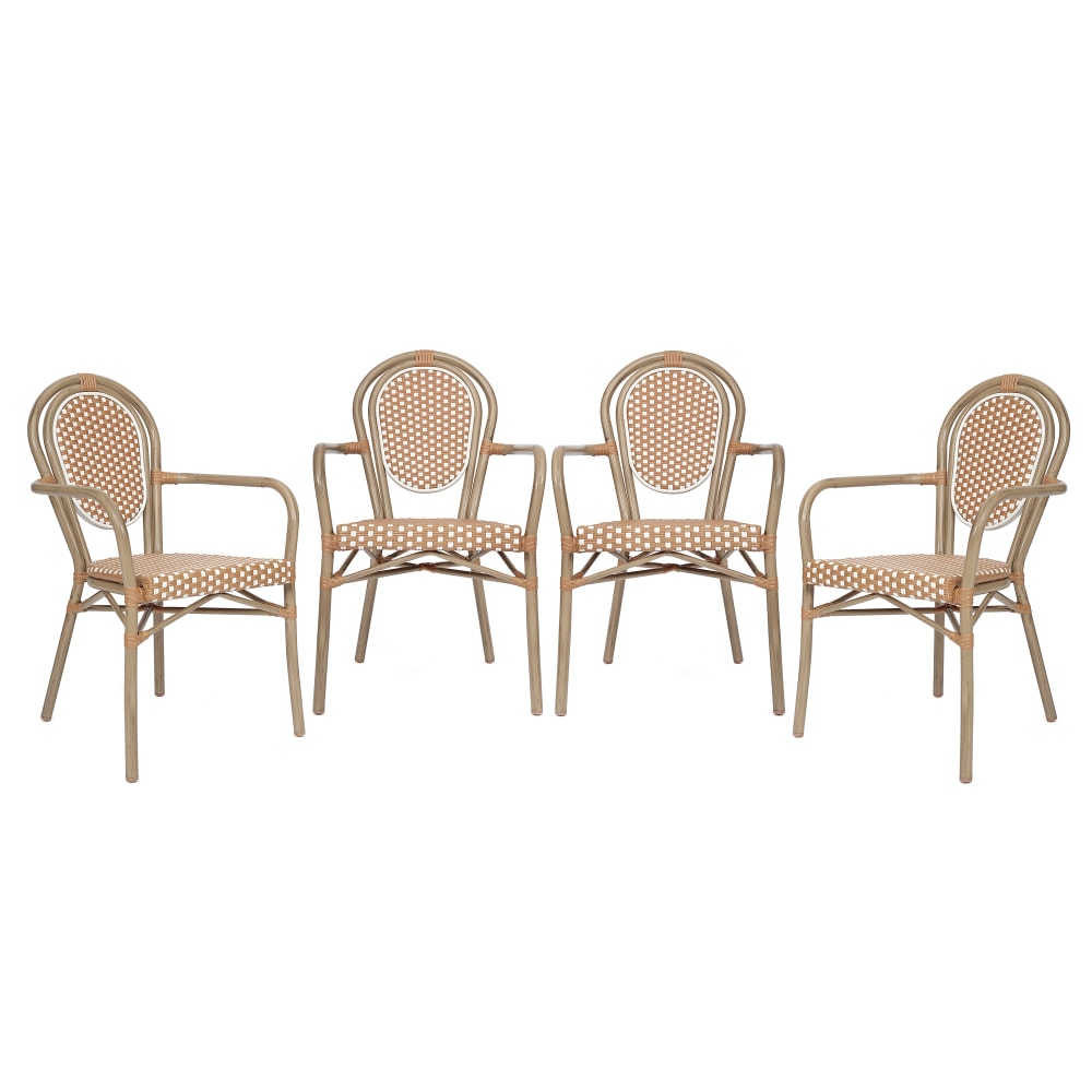 Flash Furniture 4 Pack Lourdes Indoor/Outdoor Commercial Thonet Bistro Stacking Chair with Arms, Natural & White/Light Natural Frame -4SDA6422ANWLTN MPN:4SDA6422ANWLTN
