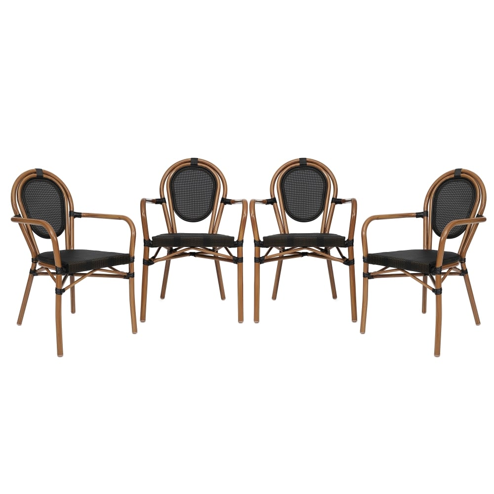 Flash Furniture 4 Pack Marseille Indoor/Outdoor Commercial Thonet Bistro Stacking Chair with Arms, Black/Natural Frame -4SDA6422ATXTBKN MPN:4SDA6422ATXTBKN