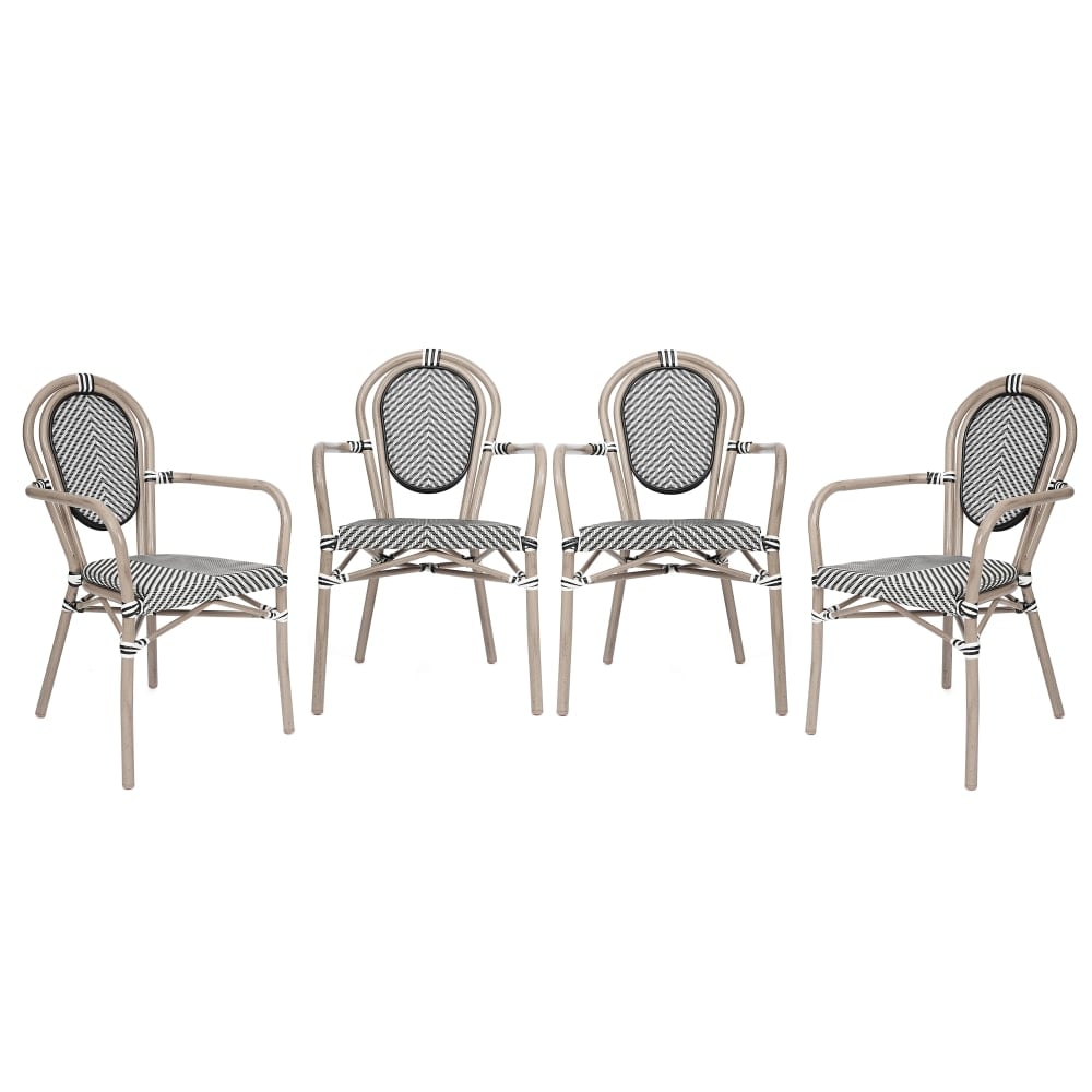 Flash Furniture 4 Pack Marseille Indoor/Outdoor Commercial Thonet Bistro Stacking Chair with Arms, Black & White/Light Natural Frame -4SDA6422ATXTBWL MPN:4SDA6422ATXTBWL