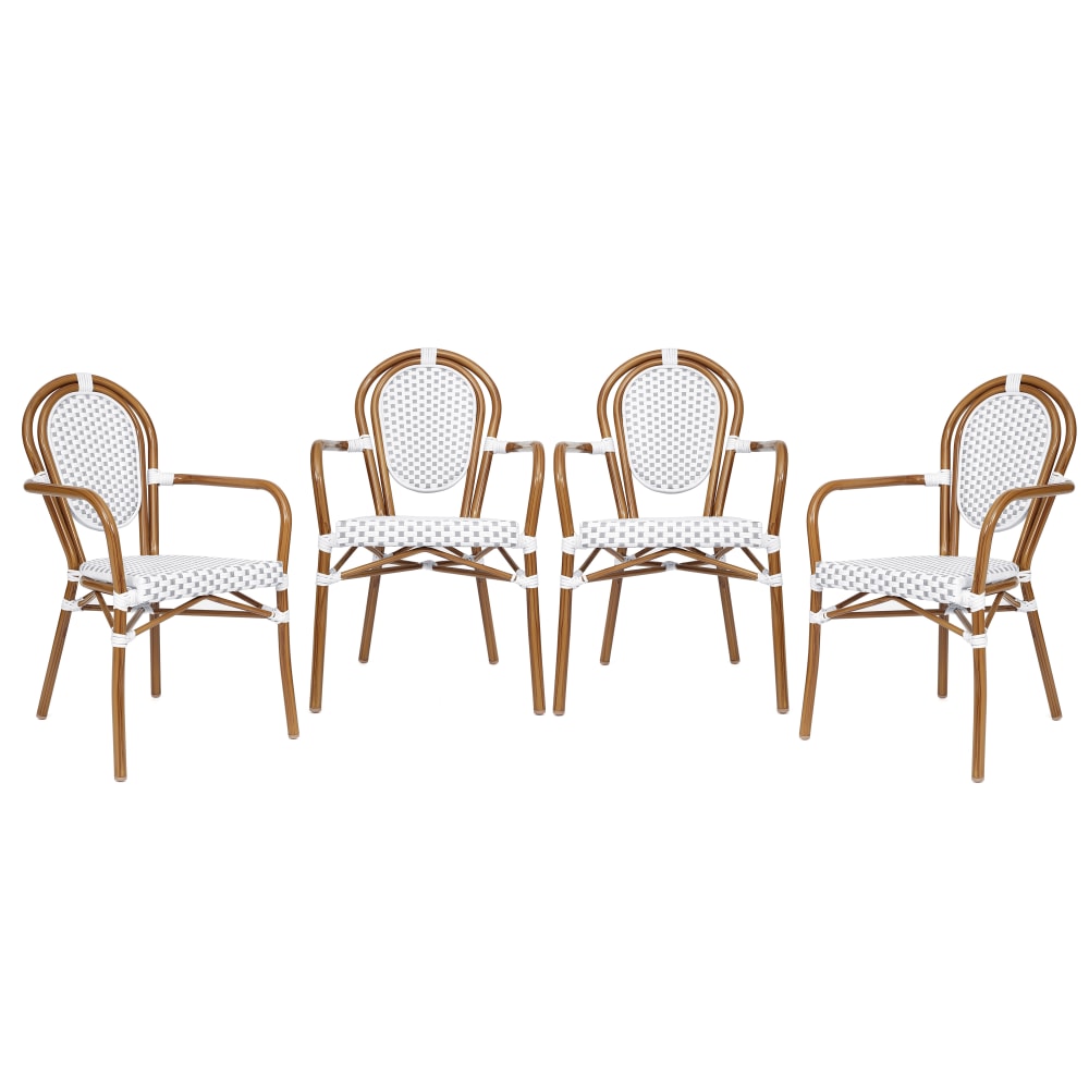 Flash Furniture 4 Pack Lourdes Indoor/Outdoor Commercial Thonet Bistro Stacking Chair with Arms, White & Gray/Natural Frame -4SDA6422AWGYN MPN:4SDA6422AWGYN