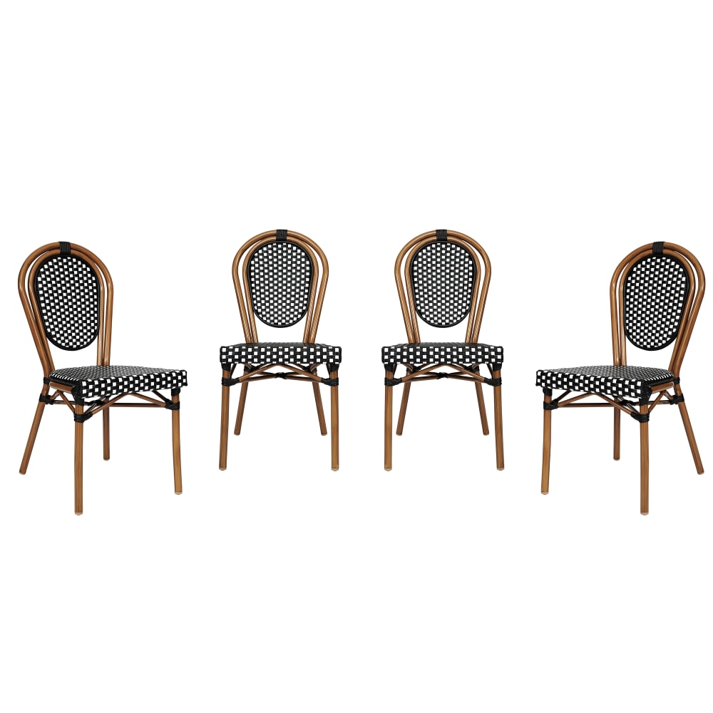 Flash Furniture 4 Pack Lourdes Indoor/Outdoor Commercial Thonet Bistro Stacking Chair, PE Rattan and Aluminum Frame, Black & White/Natural Frame MPN:4SDA6422SBWNAT