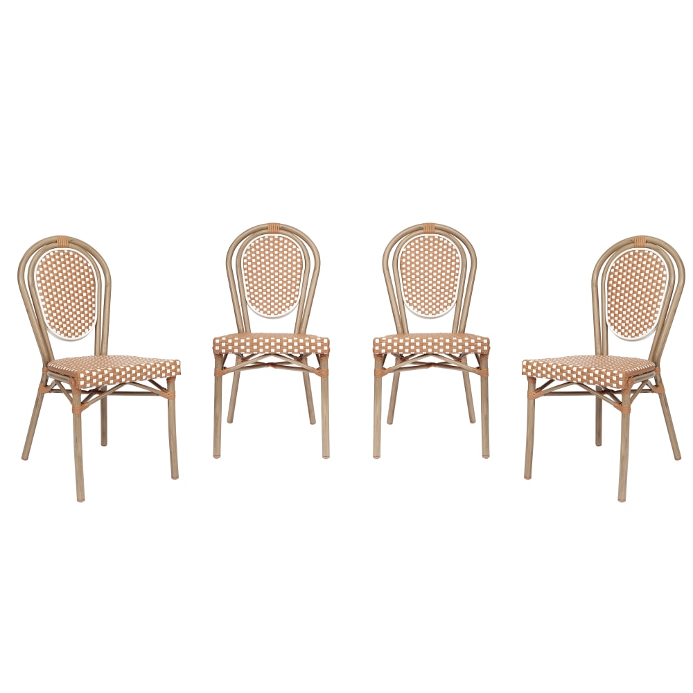 Flash Furniture 4 Pack Lourdes Indoor/Outdoor Commercial Thonet Bistro Stacking Chair, Natural & White/Light Natural Frame -4SDA6422SNWLTN MPN:4SDA6422SNWLTN