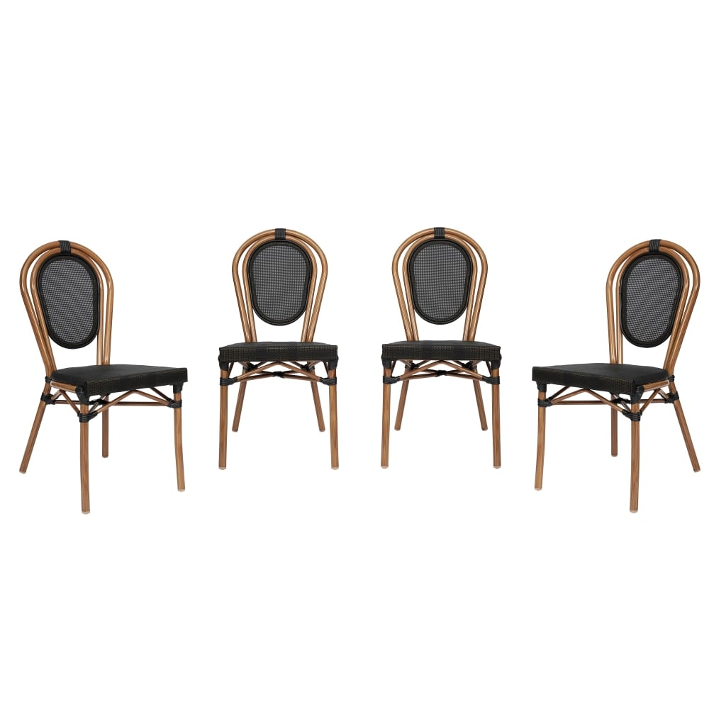 Flash Furniture 4 Pack Marseille Indoor/Outdoor Commercial Thonet Bistro Stacking Chair, Black/Natural Frame -4SDA6422STXTBKN MPN:4SDA6422STXTBKN
