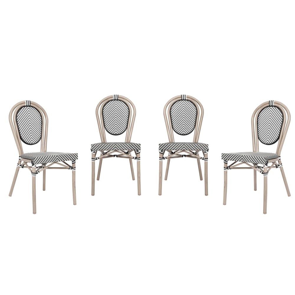 Flash Furniture 4 Pack Marseille Indoor/Outdoor Commercial Thonet Bistro Stacking Chair, Black & White/Light Natural Frame -4SDA6422STXTBWL MPN:4SDA6422STXTBWL