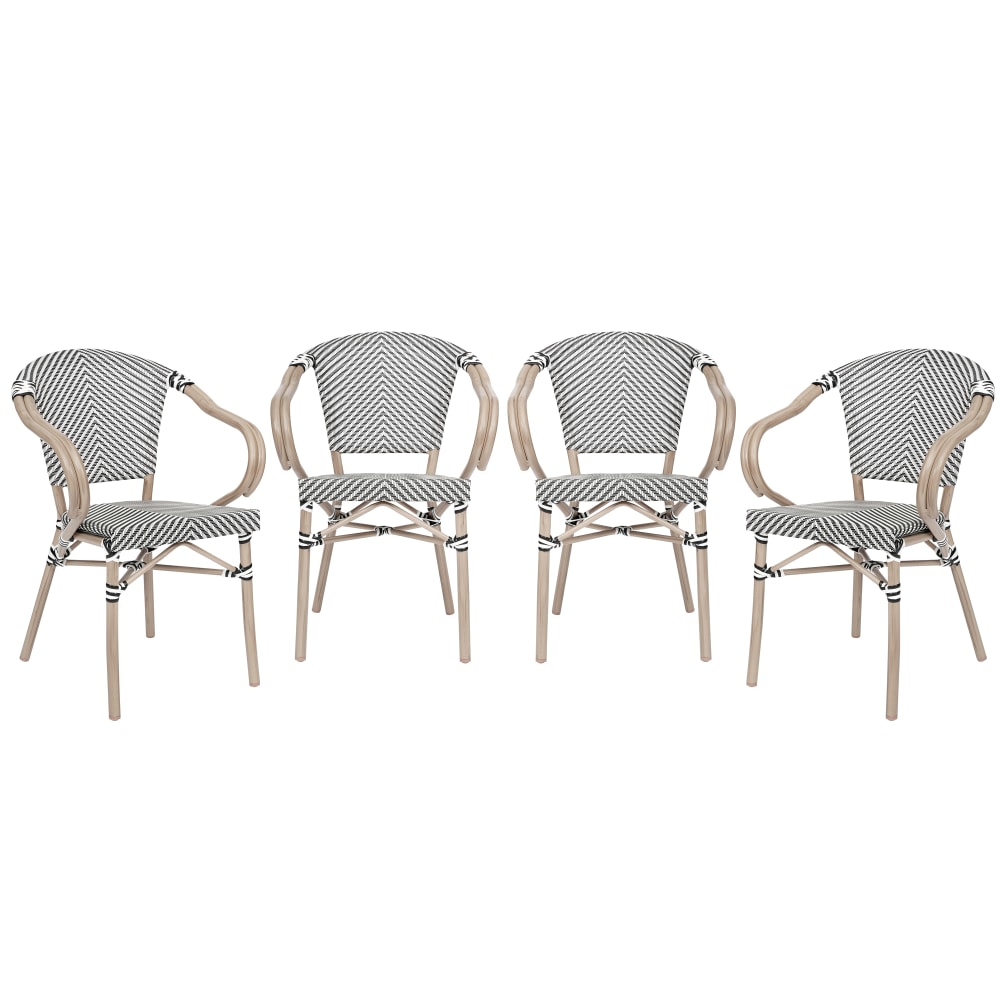 Flash Furniture 4 Pack Marseille Indoor/Outdoor Commercial Bistro Stacking Chair with Arms, Black & White/Light Natural Frame -4SDAS64218BKWLT MPN:4SDAS64218BKWLT
