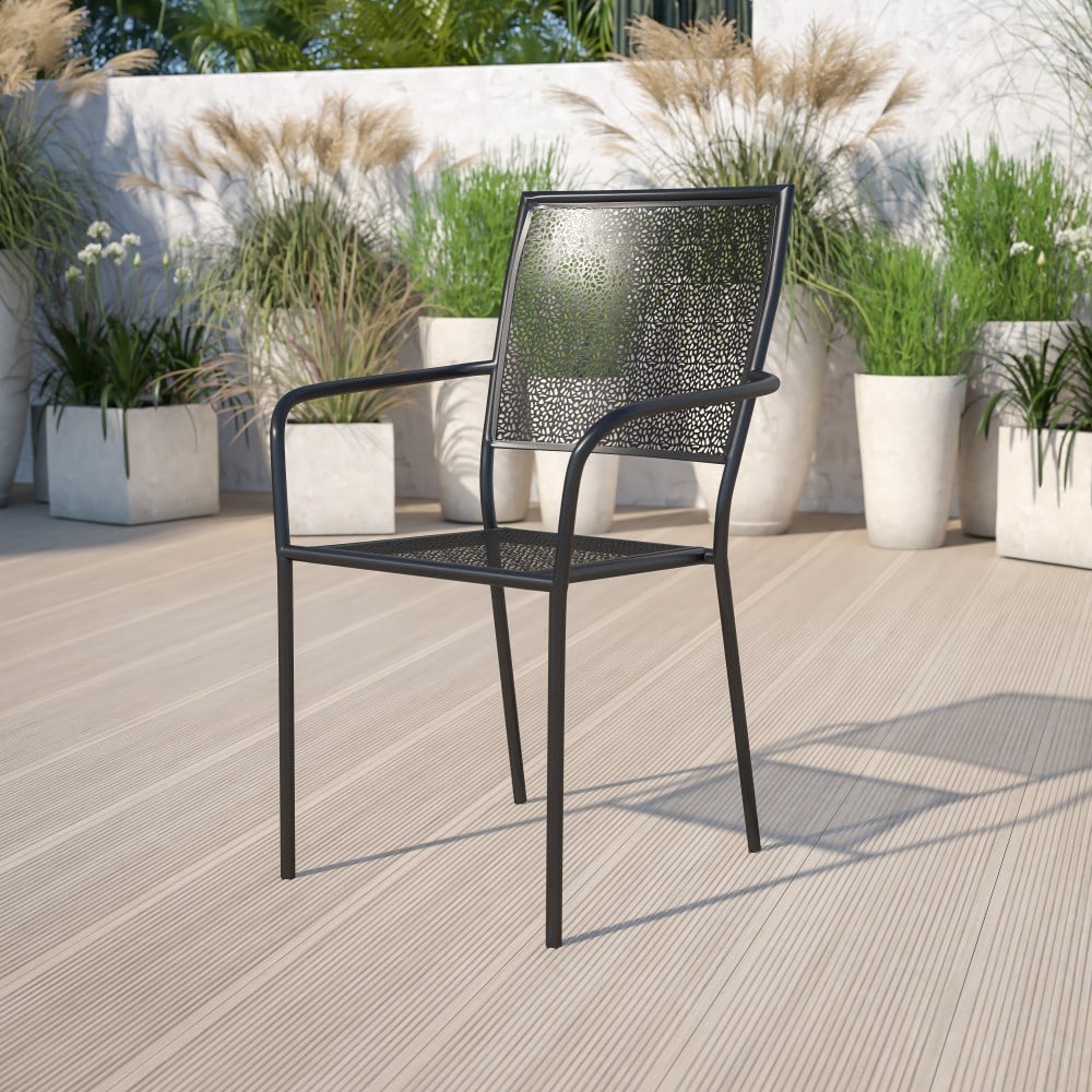 Flash Furniture Oia Indoor/Outdoor Steel Patio Armchair with Square Back, Black MPN:CO2BK