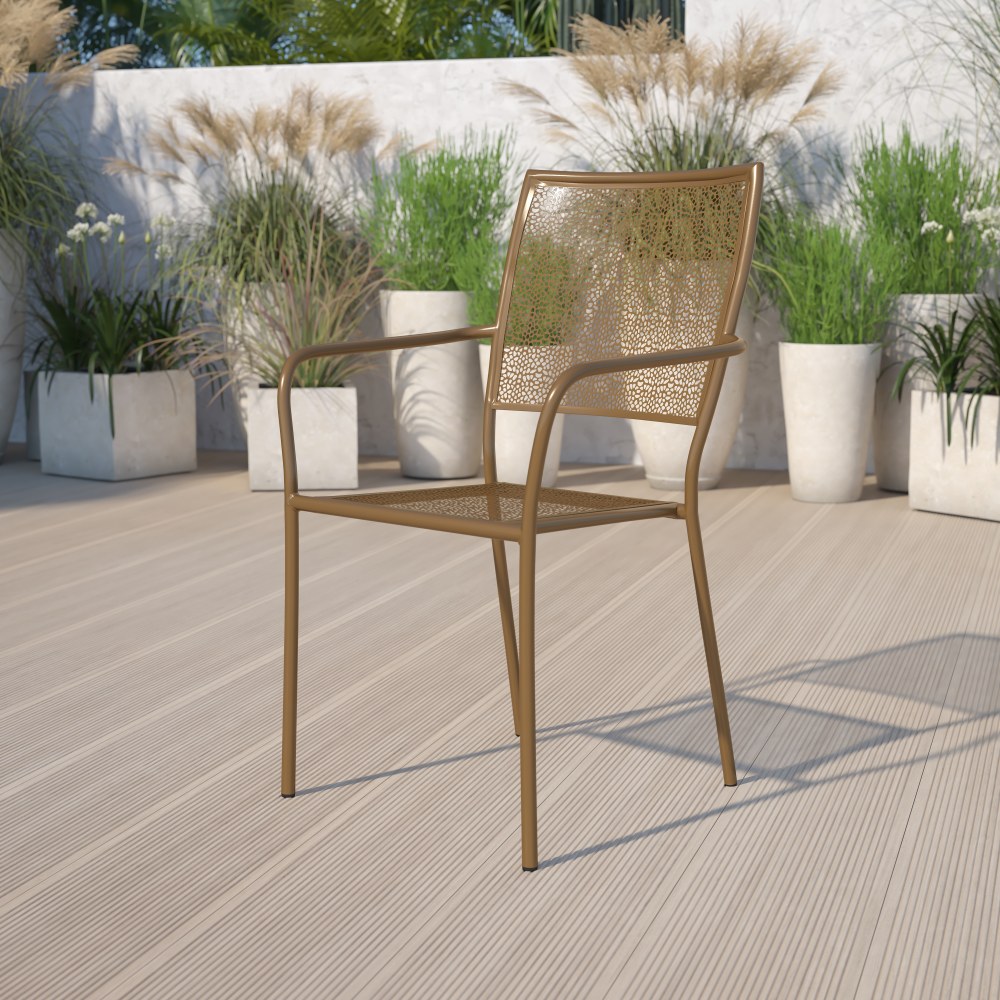 Flash Furniture Oia Indoor/Outdoor Steel Patio Armchair with Square Back, Gold MPN:CO2GD