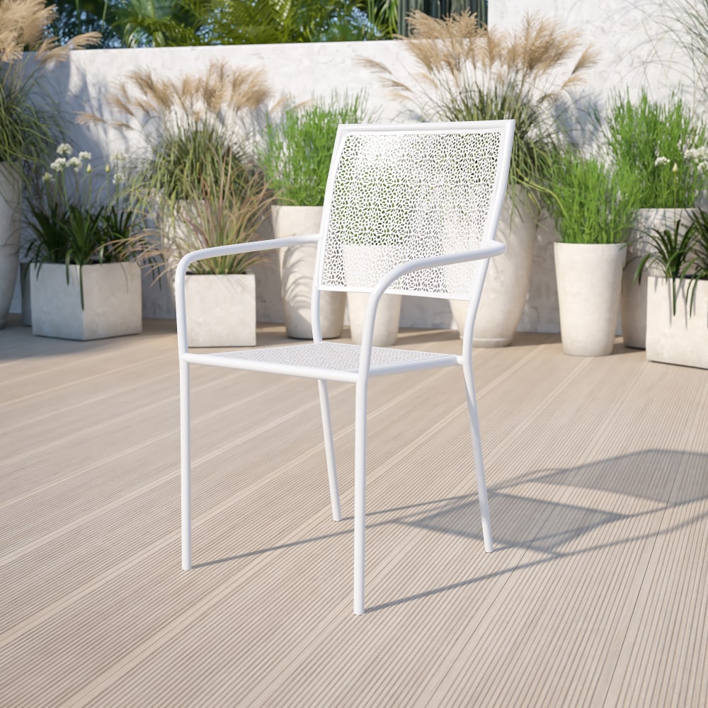 Flash Furniture Oia Indoor/Outdoor Steel Patio Armchair with Square Back, White MPN:CO2WH