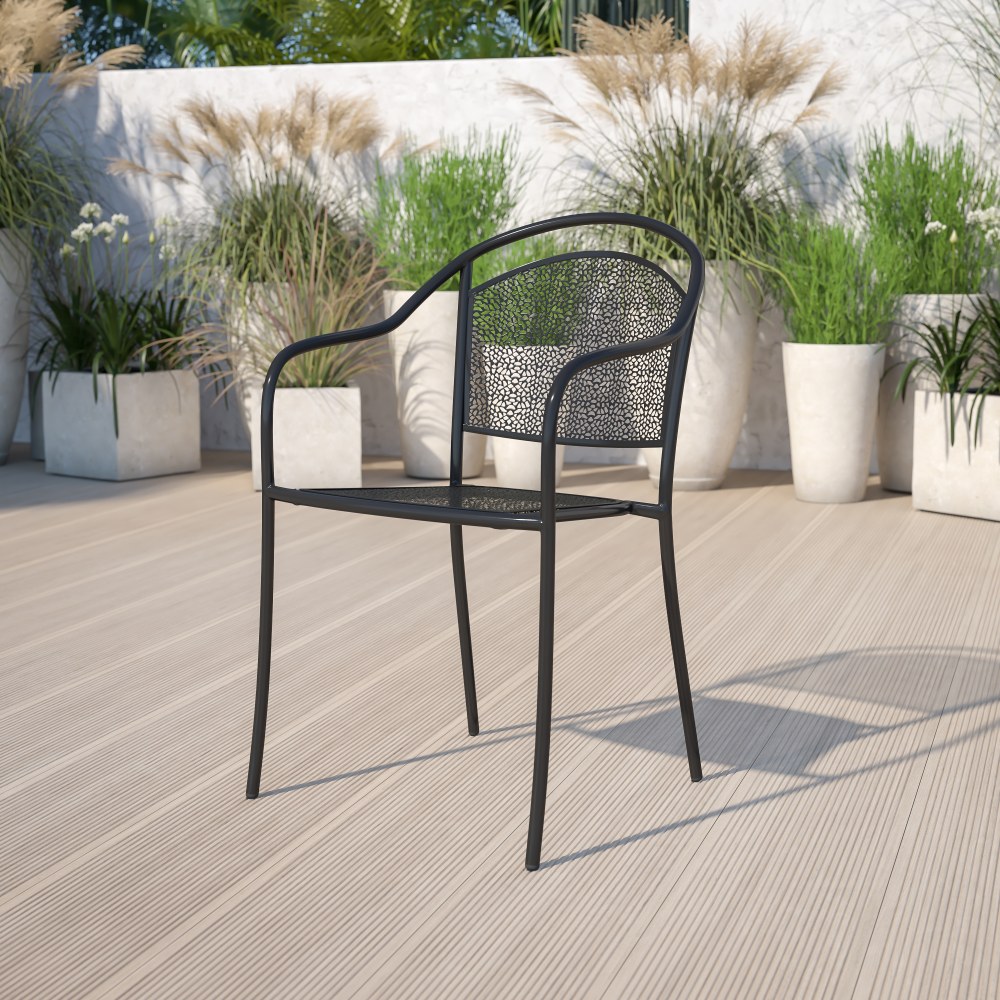 Flash Furniture Oia Indoor/Outdoor Steel Patio Armchair with Round Back, Black MPN:CO3BK