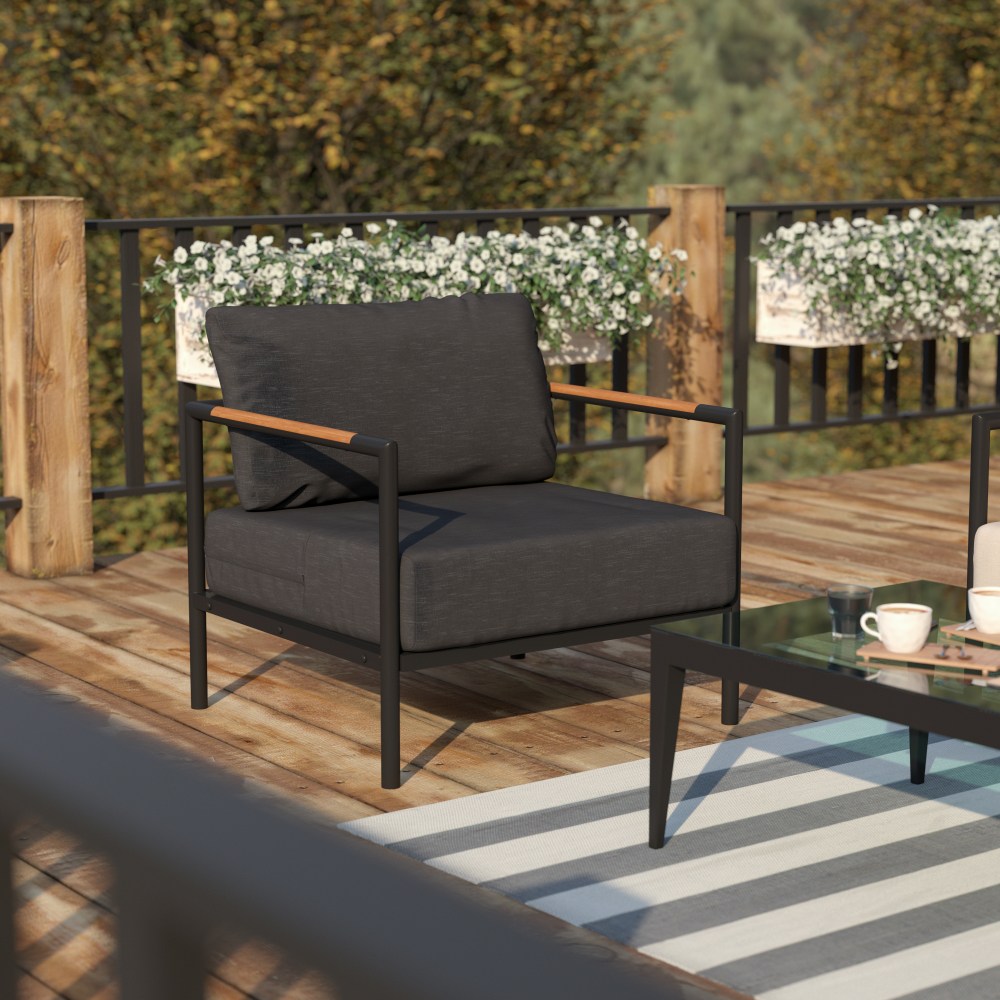 Flash Furniture Lea Indoor/Outdoor Patio Chair With Cushions, Charcoal/Black MPN:GM2010271SCH
