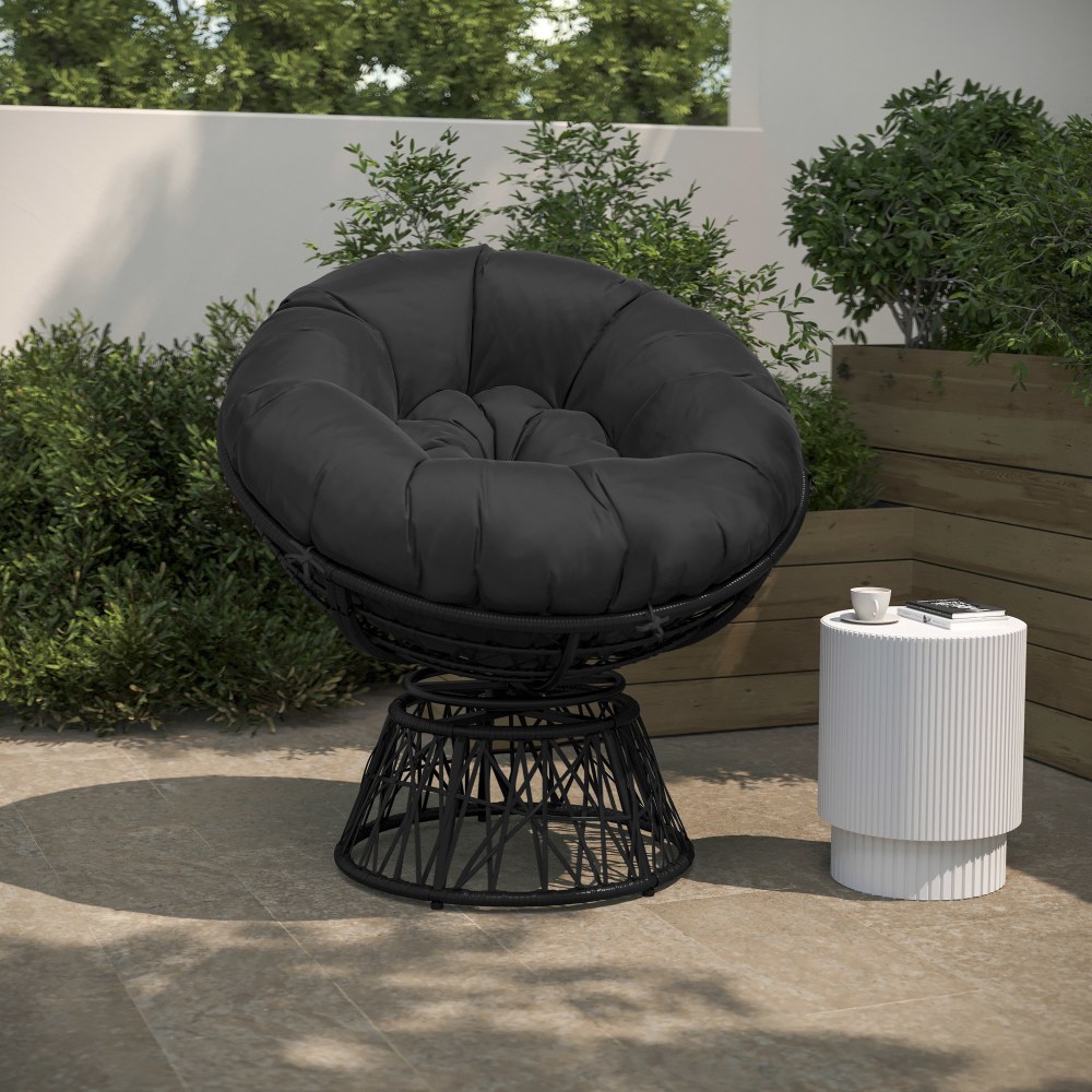 Flash Furniture Bowie Comfort Series Swivel Patio Chair With Cushion, Black MPN:JE5101WBK