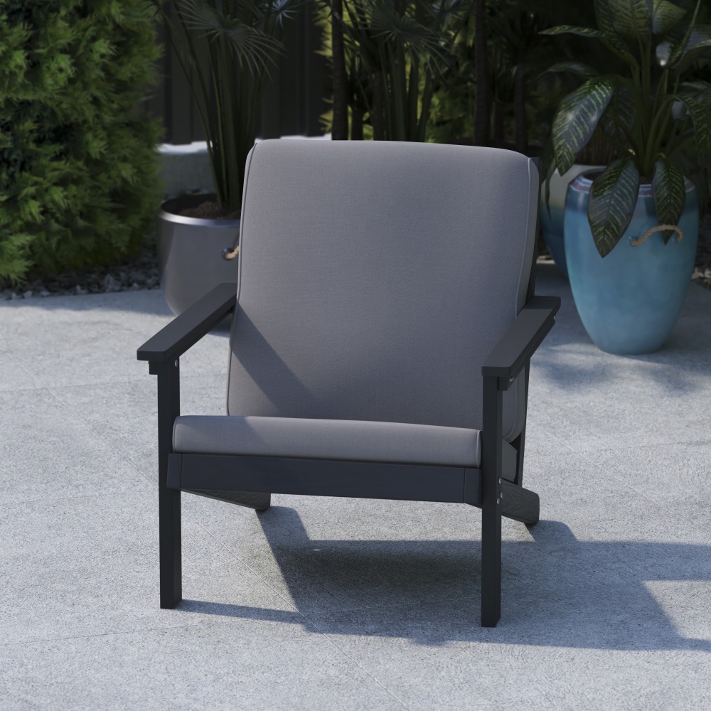 Flash Furniture Charlestown All-Weather Adirondack Club Chair with Cushions, Charcoal/Black MPN:JJC14021BK