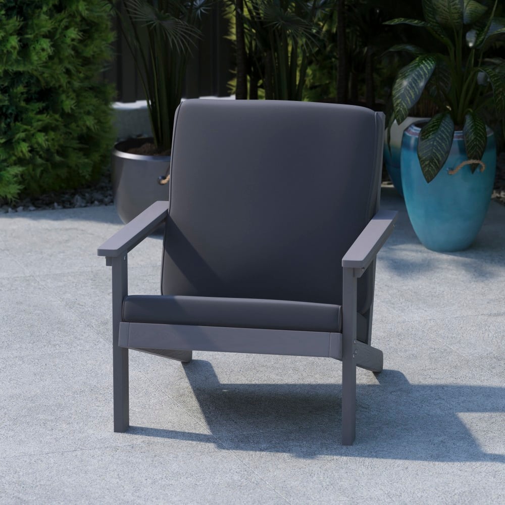 Flash Furniture Charlestown All-Weather Adirondack Club Chair with Cushions, Gray/Gray MPN:JJC14021GY