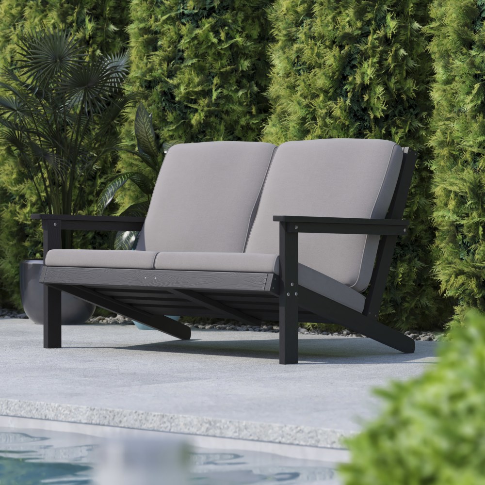 Flash Furniture Charlestown All-Weather Poly Resin Wood Adirondack-Style Deep-Seat Outdoor Furniture Patio Loveseat, Gray/Black - JJC14022BK MPN:JJC14022BK