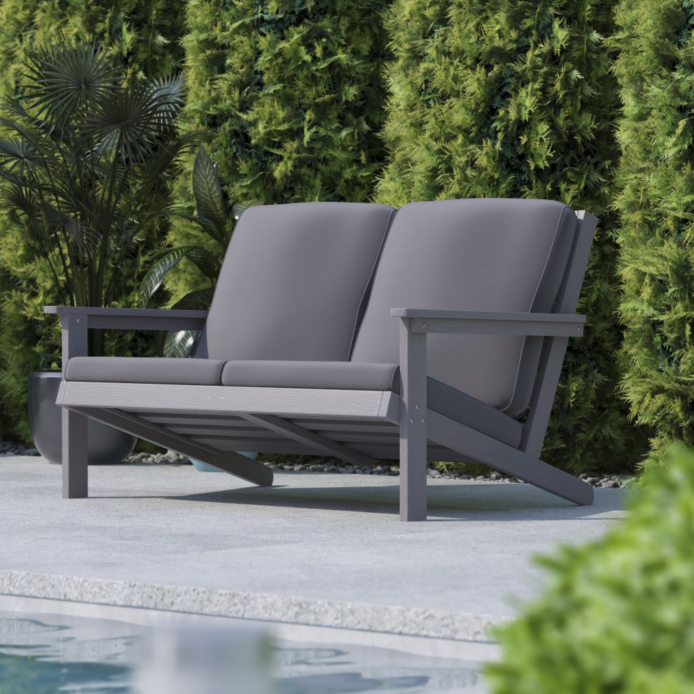 Flash Furniture Charlestown All-Weather Poly Resin Wood Adirondack-Style Deep-Seat Outdoor Furniture Patio Loveseat, Gray - JJC14022GY MPN:JJC14022GY