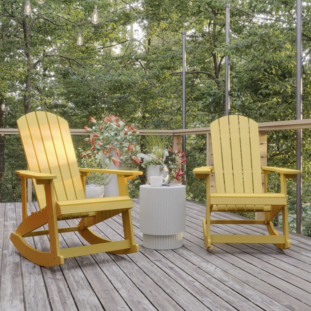 Flash Furniture Savannah All-Weather Adirondack Rocking Chairs, Yellow, Set Of 2 Chairs MPN:JJC14705YLW2