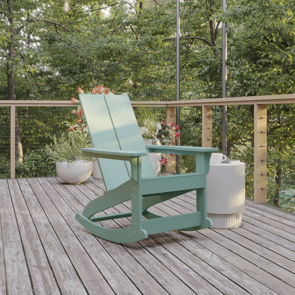 Flash Furniture Finn Modern Commercial Grade Poly Resin Wood Adirondack Rocking Chair, Sea Foam, JJC14709SFM MPN:JJC14709SFM