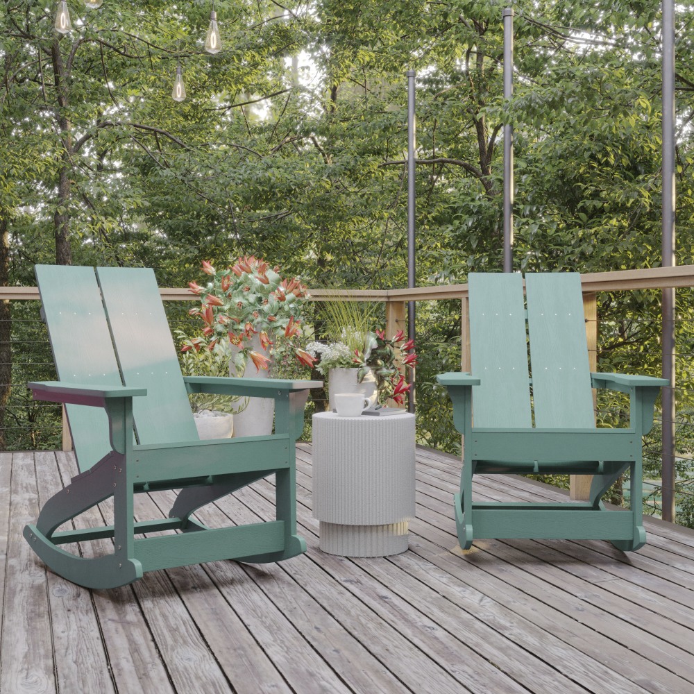 Flash Furniture Finn Modern All-Weather Adirondack Rocking Chairs, Sea Foam, Set Of 2 Chairs MPN:JJC14709SFM2