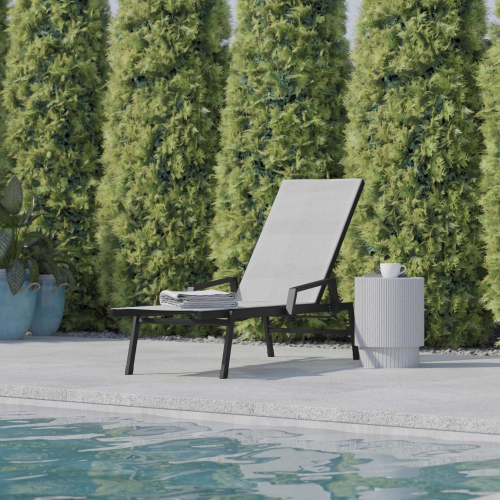 Flash Furniture Brazos Fabric Adjustable Chaise Lounge Chair With Arms, Gray/Black MPN:JJLC323BKGY