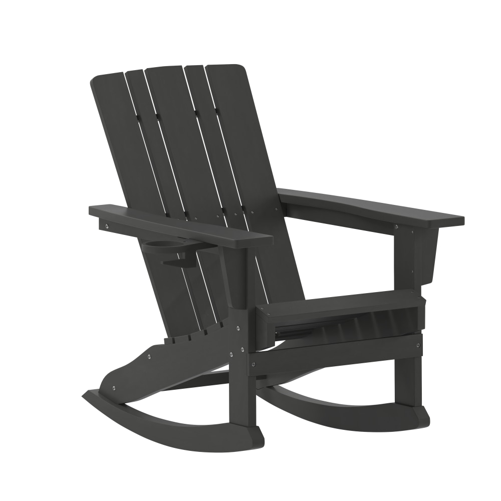 Flash Furniture Halifax All-Weather Adirondack Chair with Cup Holder and Pull-Out Ottoman, Black MPN:LEHMP104531BK