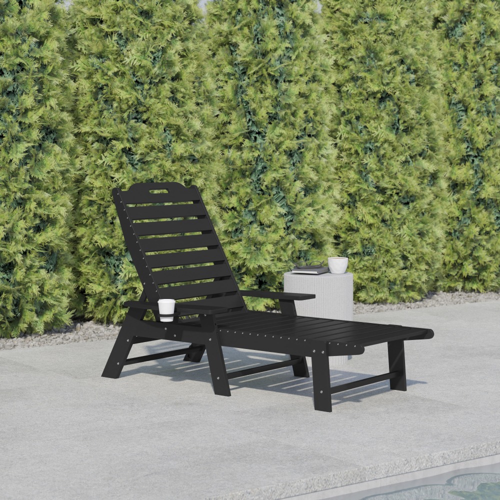 Flash Furniture Monterey All-Weather Adjustable Adirondack Lounge Chair with Cup Holder, Black MPN:LEHMP2017414BK
