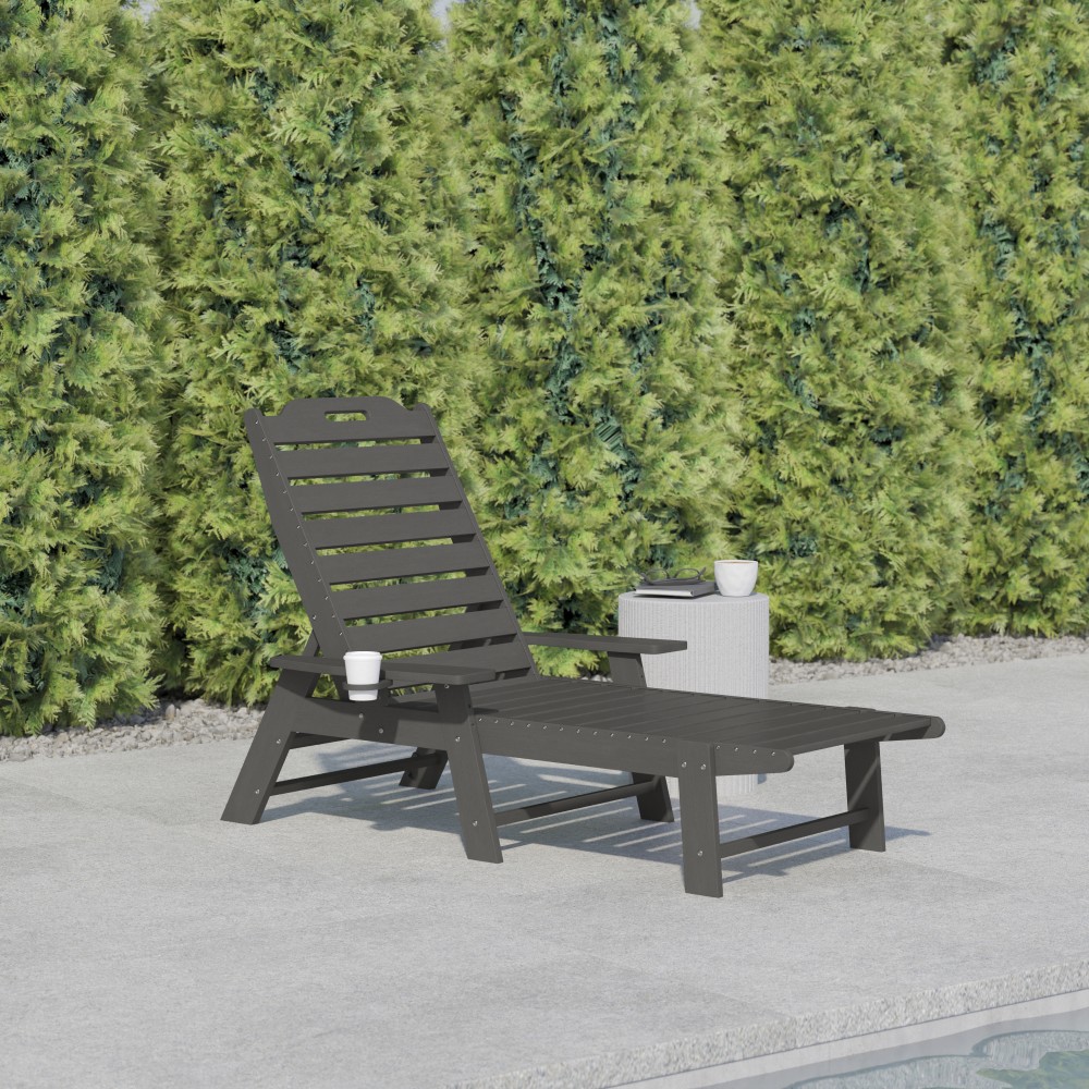 Flash Furniture Monterey All-Weather Adjustable Adirondack Lounge Chair with Cup Holder, Gray MPN:LEHMP2017414GY