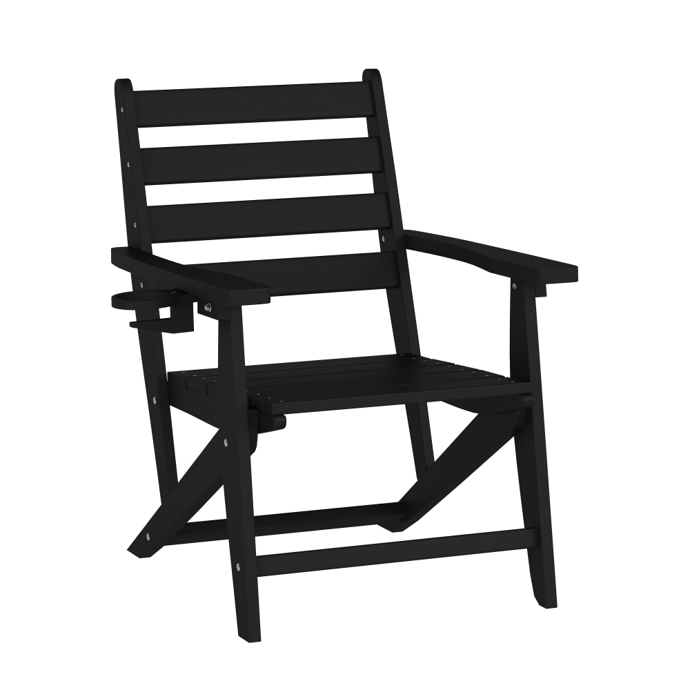 Flash Furniture Tolleson Commercial Grade Adirondack Dining Chair with Fold Out Cup Holder, Weather Resistant Recycled HDPE Adirondack Chair, Black MPN:LEHMP203710BLK