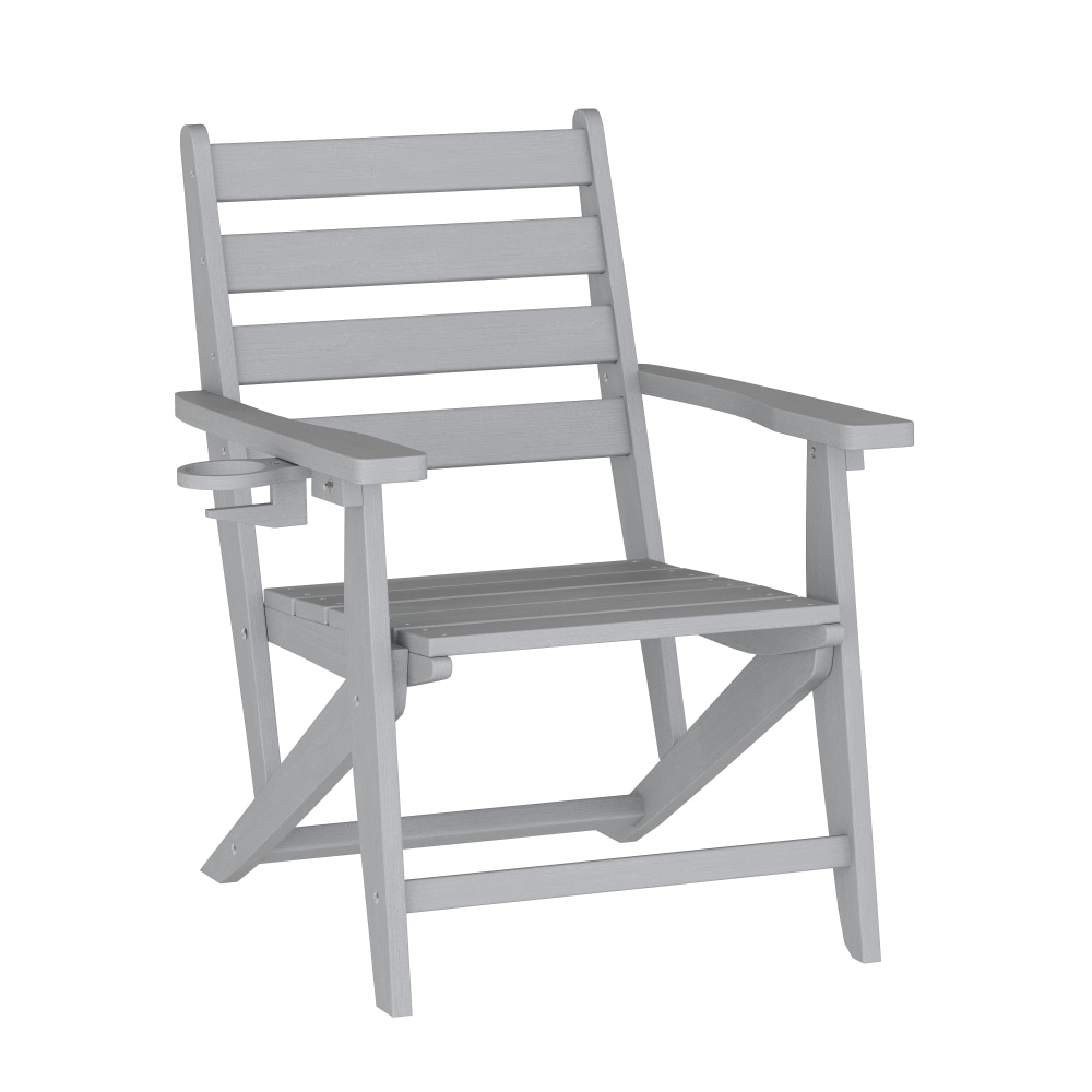 Flash Furniture Tolleson Commercial Grade Adirondack Dining Chair with Fold Out Cup Holder, Weather Resistant Recycled HDPE Adirondack Chair, Gray MPN:LEHMP203710GRY