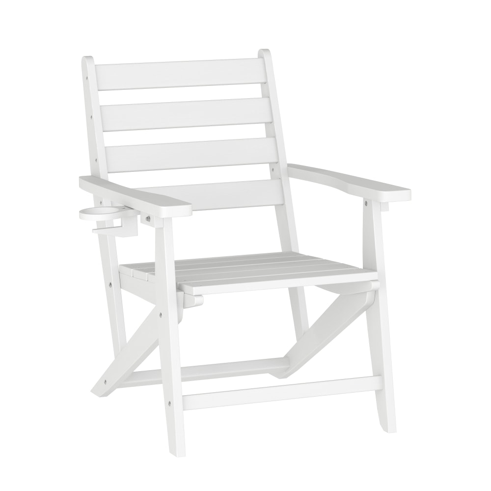 Flash Furniture Tolleson Commercial Grade Adirondack Dining Chair with Fold Out Cup Holder, Weather Resistant Recycled HDPE Adirondack Chair, White MPN:LEHMP203710WHT