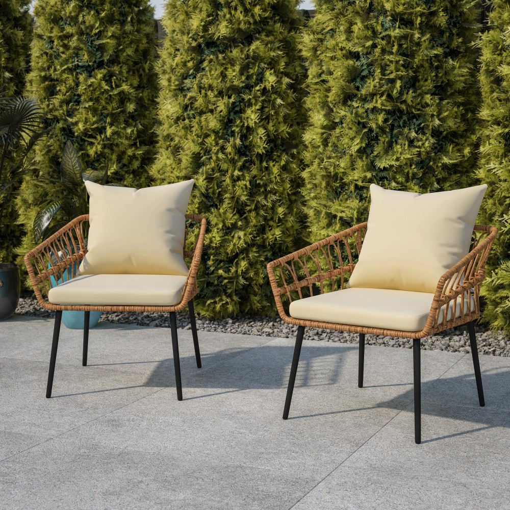 Flash Furniture Evin Wicker All-Weather Outdoor Furniture Patio Chairs, Cream/Natural, Set Of 2 Chairs MPN:SB1960CHCREAM