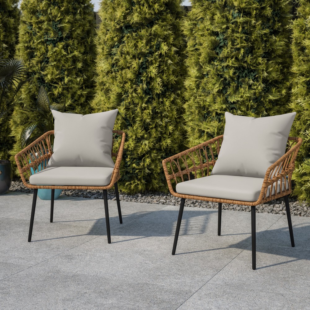 Flash Furniture Evin Wicker All-Weather Outdoor Furniture Patio Chairs, Gray/Natural, Set Of 2 Chairs MPN:SB1960CHGY
