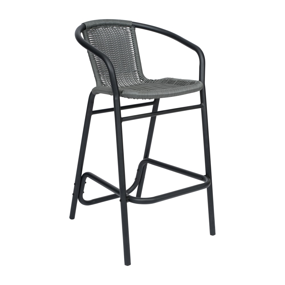 Flash Furniture Lila Commercial Grade Indoor-Outdoor PE Rattan Restaurant Barstool with Aluminum Frame and Footrest, Gray MPN:SDA632032RGY
