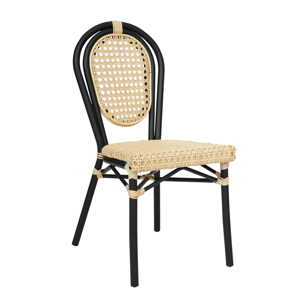 Flash Furniture Cannes Indoor/Outdoor Commercial Thonet Bistro Stacking Chair, PE Cane Rattan and Aluminum Frame, Natural/Black Frame MPN:SDA642111NBK
