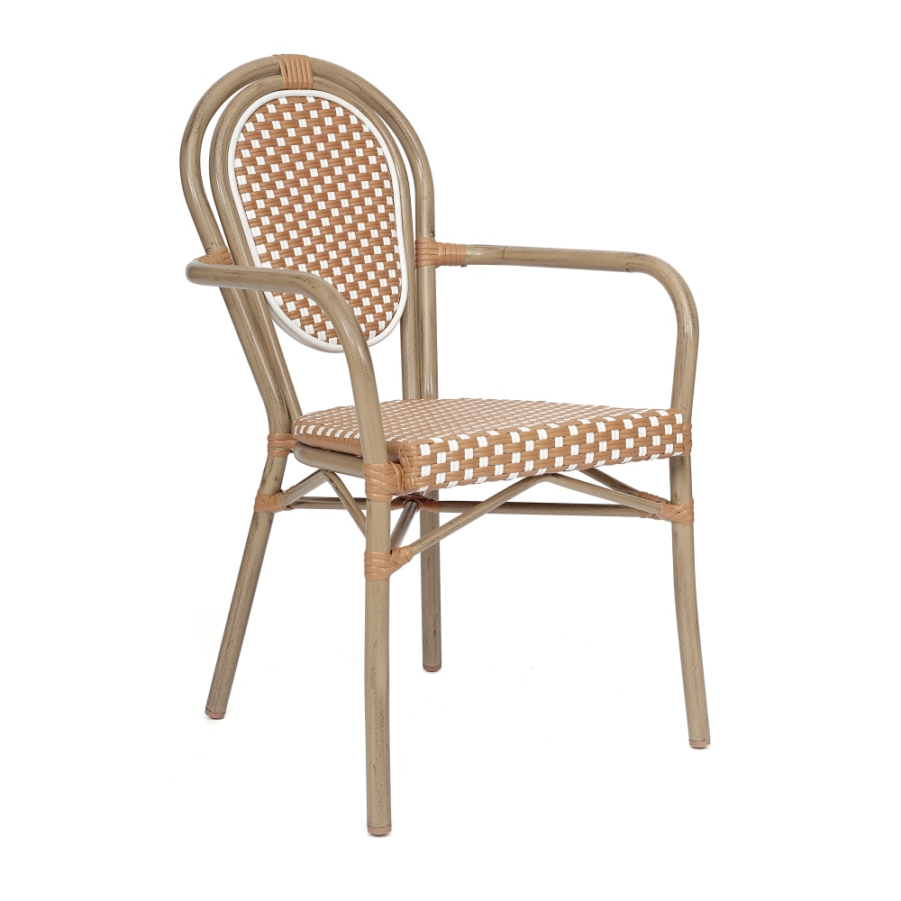 Flash Furniture Lourdes Indoor/Outdoor Commercial Thonet Bistro Stacking Chair with Arms, Natural & White/Light Natural Frame - SDA6422ANWLTN MPN:SDA6422ANWLTN